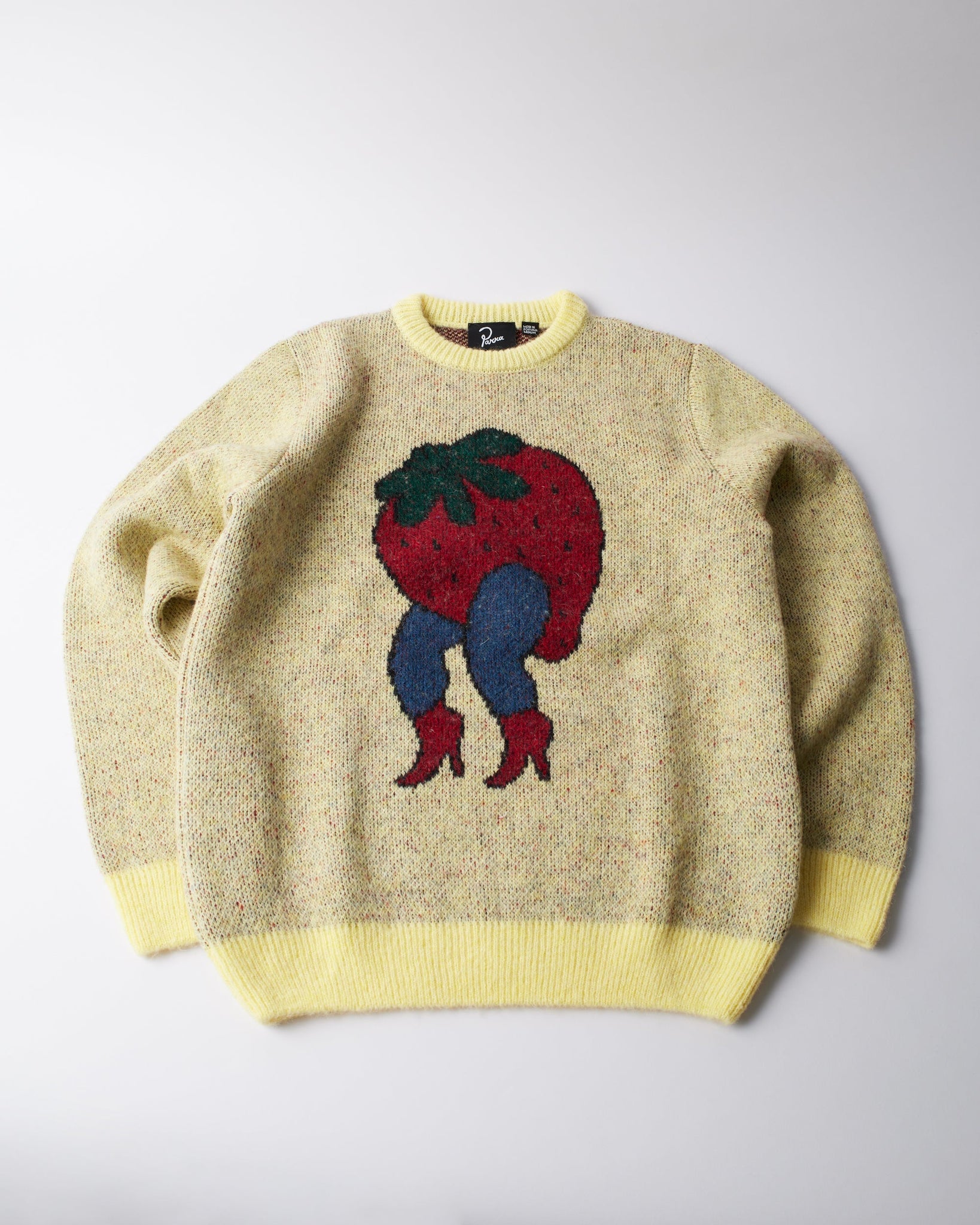 stupid strawberry knitted pullover yellow