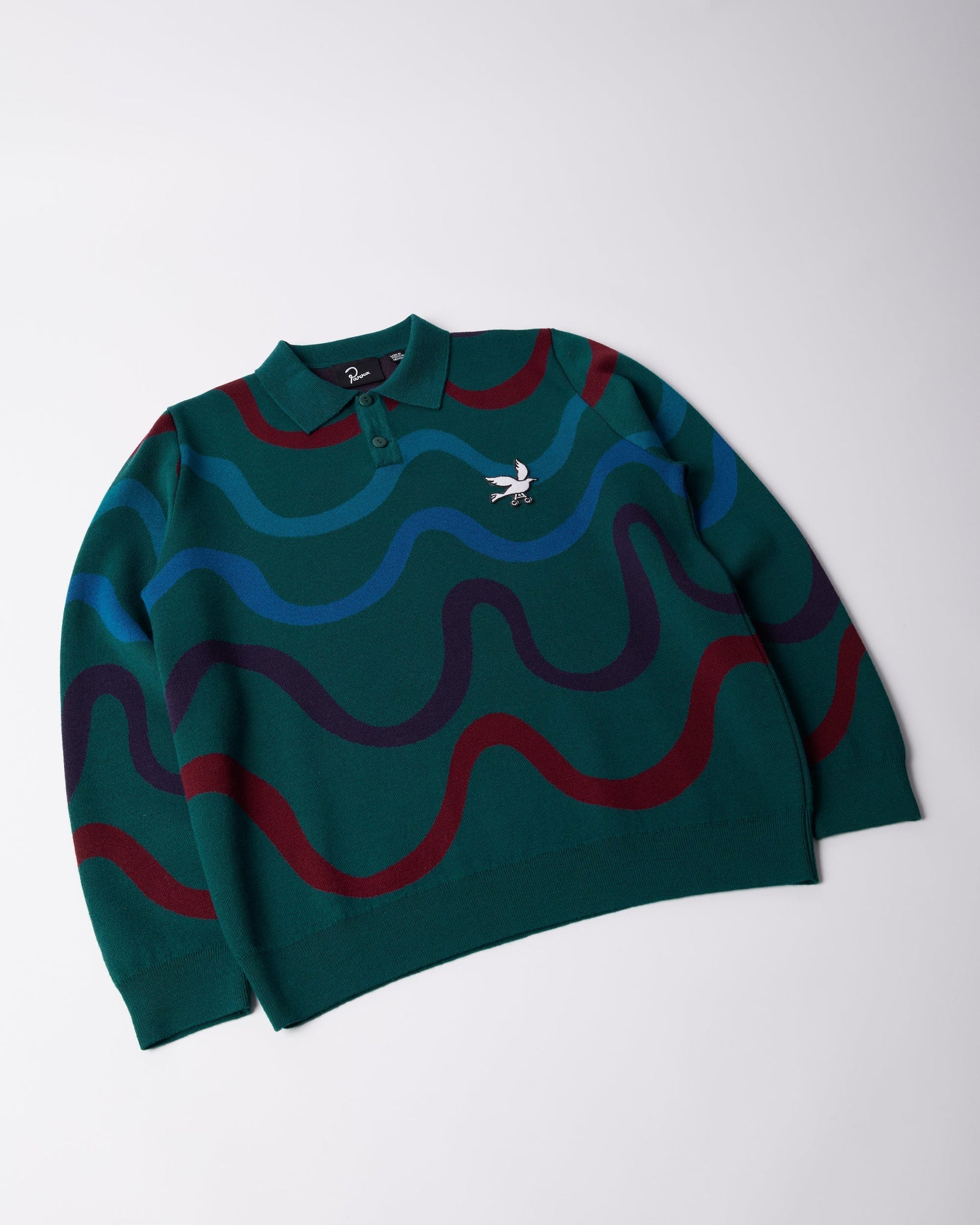 Colored soundwave knitted polo pullover - Green