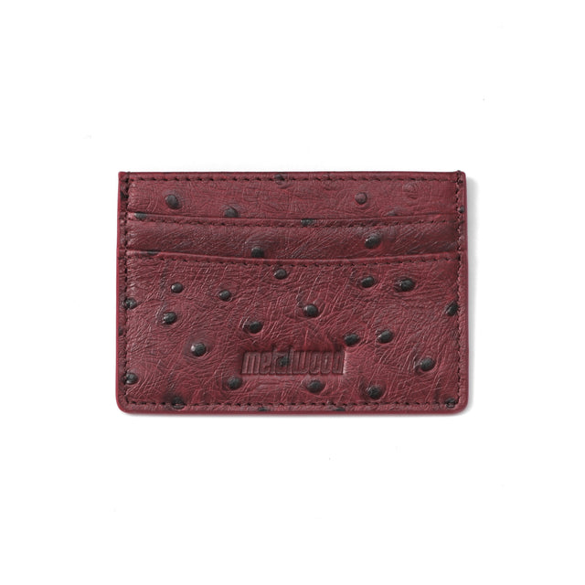 Ostrich Leather Card Holder - Red